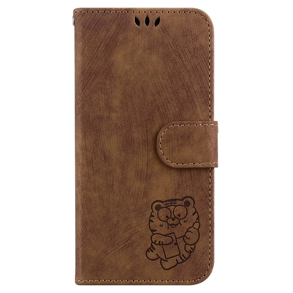 For Samsung Galaxy A06 4G Wallet Case Tiger Imprint Leather Shockproof Phone Cover - Brown - 7