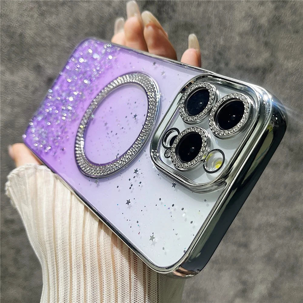 For iPhone 13 Pro Magnetic Case Protective TPU + PC Glitter Sparkly Phone Cover - Purple - 2