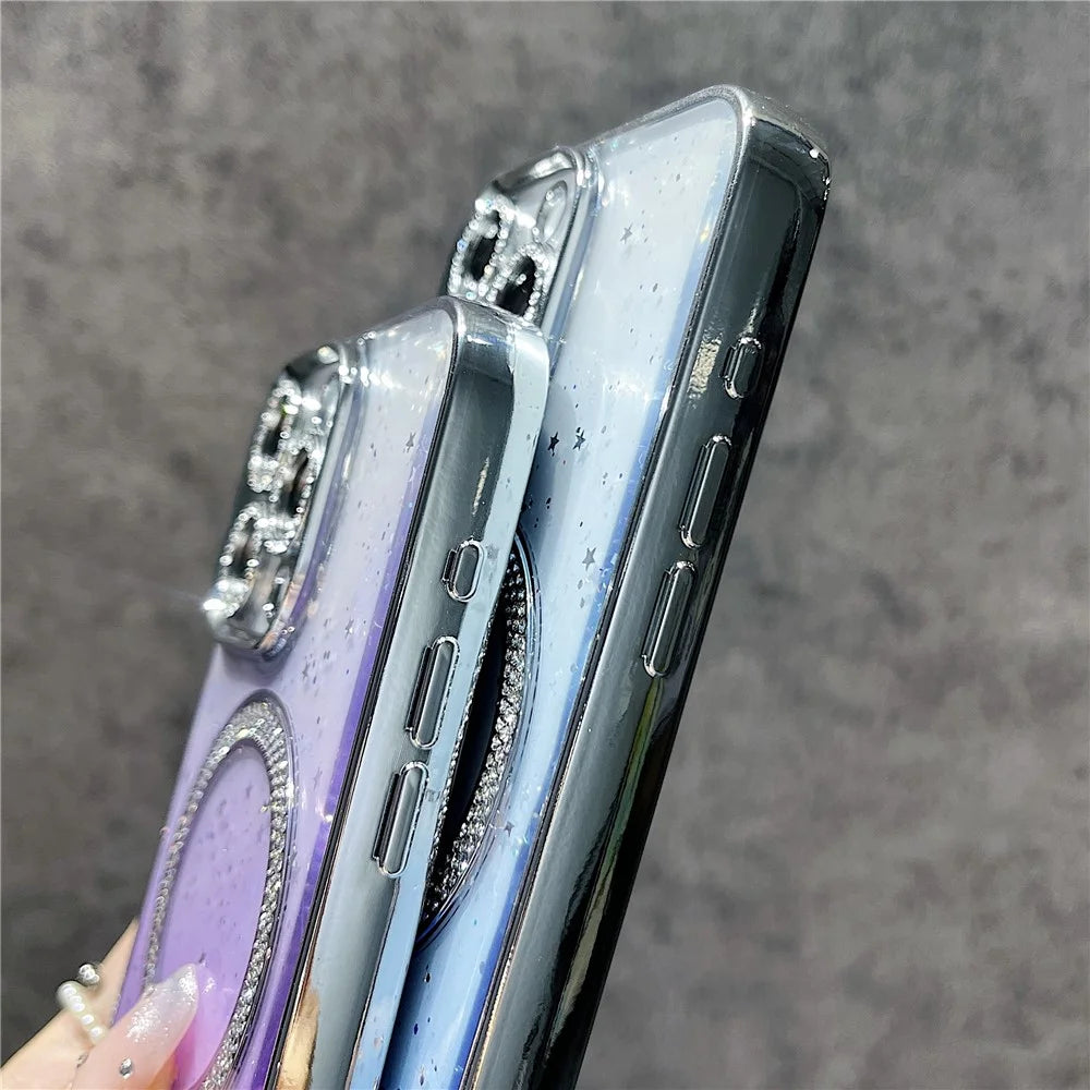 For iPhone 13 Pro Magnetic Case Protective TPU + PC Glitter Sparkly Phone Cover - Purple - 4