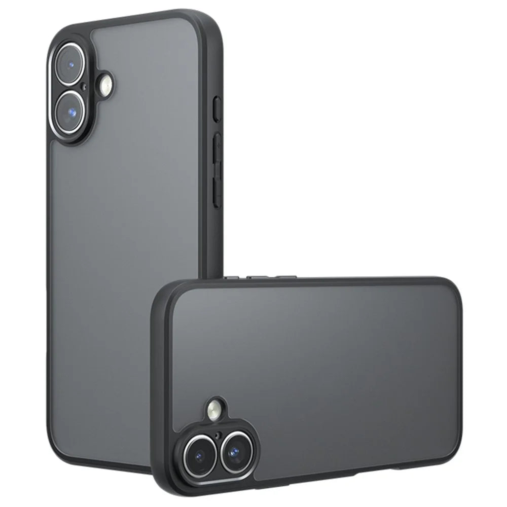 For iPhone 16 Case Skin-Touch TPU + PC Matte Phone Back Cover, Transparent Black - 1