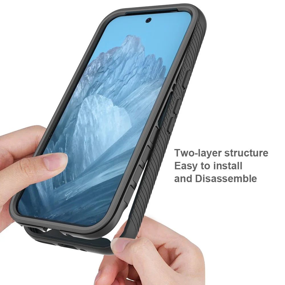 For Google Pixel 9 / Pixel 9 Pro Case PC+TPU Clear Phone Cover with PET Screen Film All-Around Protection - Black - 2