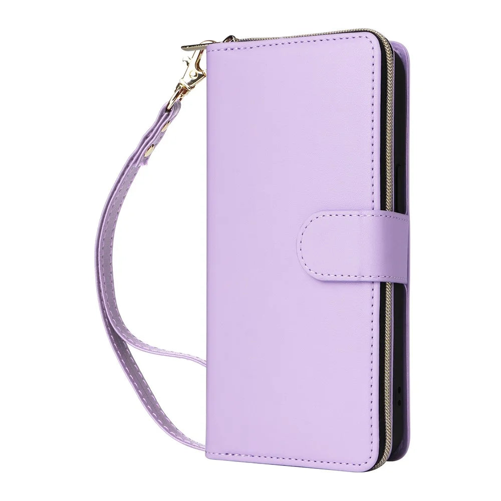R20 For iPhone 15 Pro Max Case Zipper Pocket PU Leather Cover with 9 Card Slots - Purple - 5