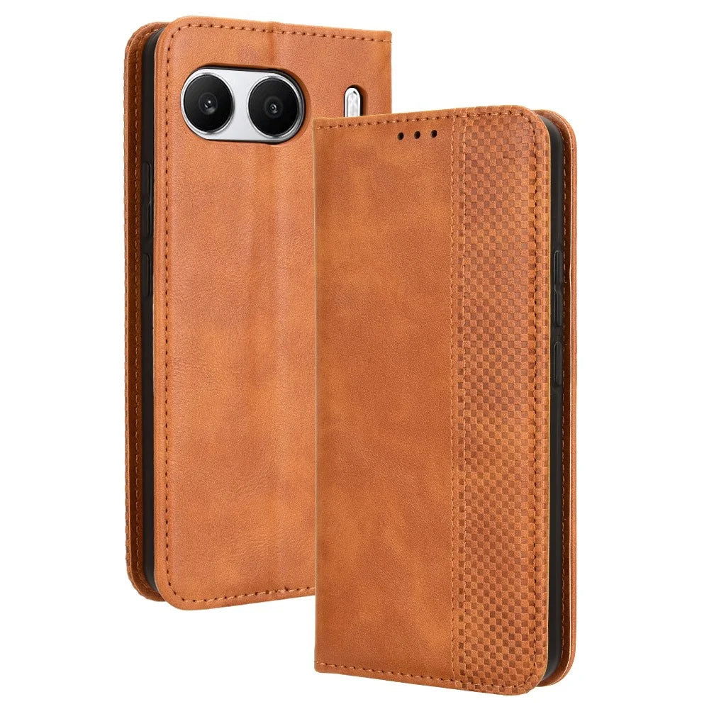 For OnePlus Nord 4 Leather Case Wallet Stand Retro Texture Phone Cover - Brown - 1