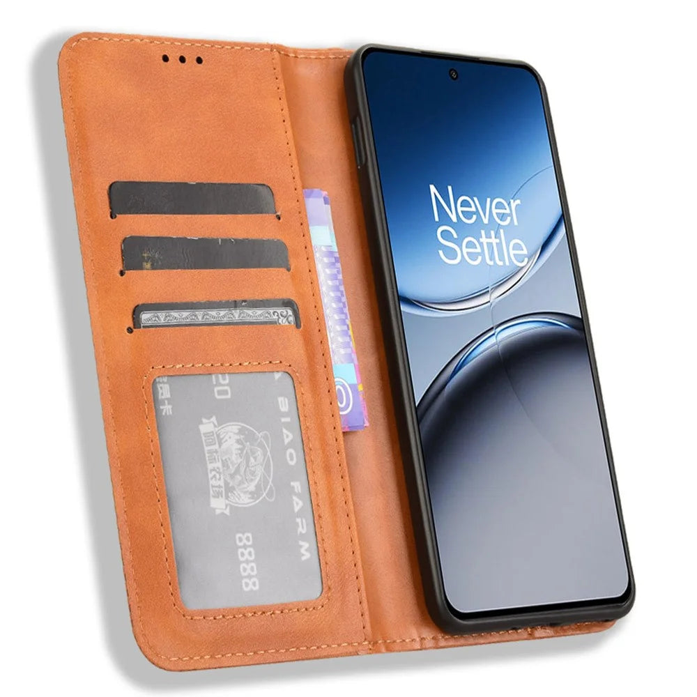 For OnePlus Nord 4 Leather Case Wallet Stand Retro Texture Phone Cover - Brown - 2