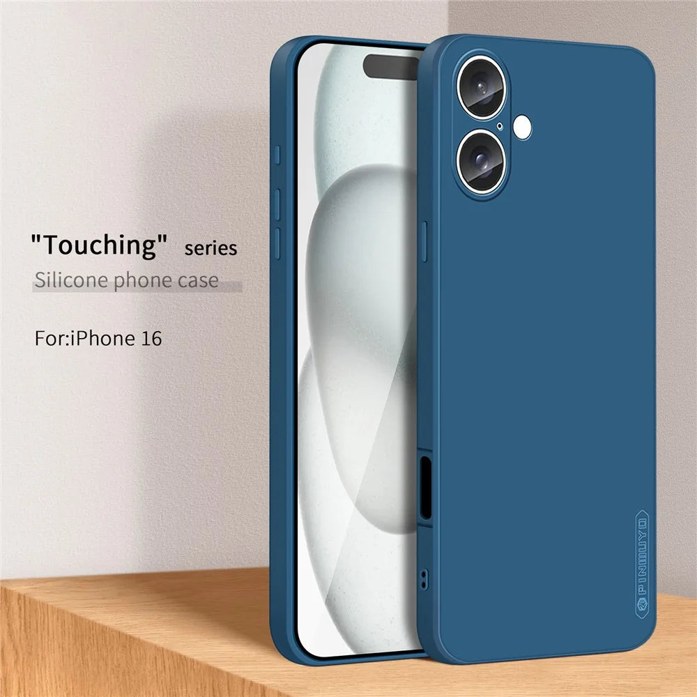 PINWUYO JK Touching Series For iPhone 16 Case Fiber Flocking Liner Soft TPU Phone Cover - Navy Blue - 2