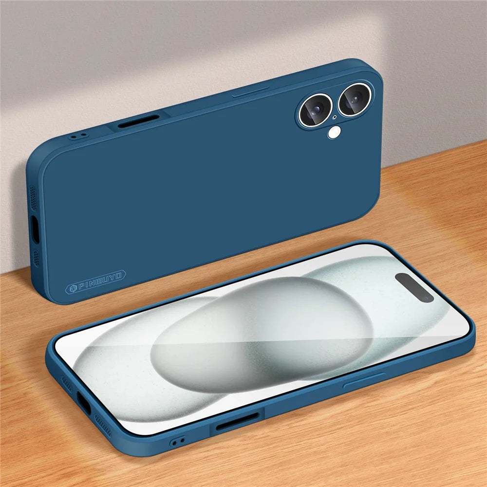 PINWUYO JK Touching Series For iPhone 16 Case Fiber Flocking Liner Soft TPU Phone Cover - Navy Blue - 3