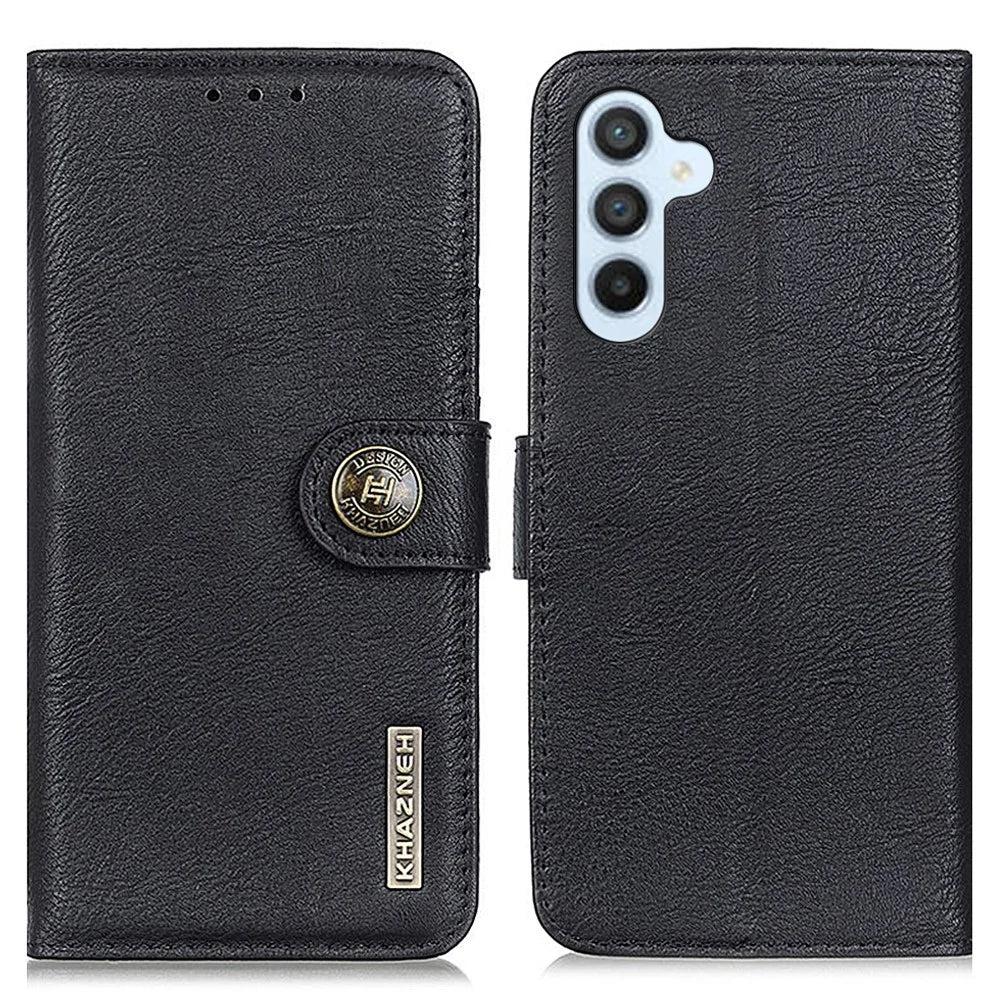 KHAZNEH For Samsung Galaxy M35 5G Wallet Case Cowhide Texture Leather Flip Phone Cover - Black - 1