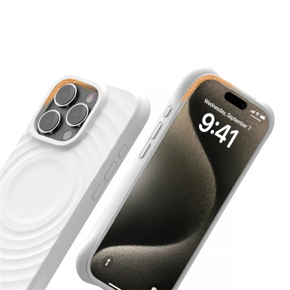 For iPhone 16 Pro Case Compatible with MagSafe PC+Liquid Silicone Phone Cover Ripple Texture - White - 4