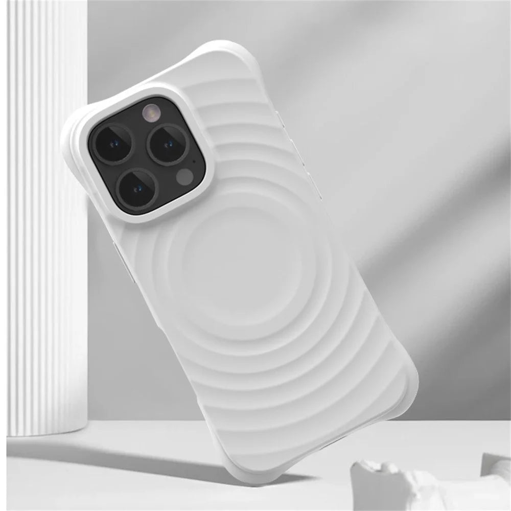 For iPhone 16 Pro Case Compatible with MagSafe PC+Liquid Silicone Phone Cover Ripple Texture - White - 6