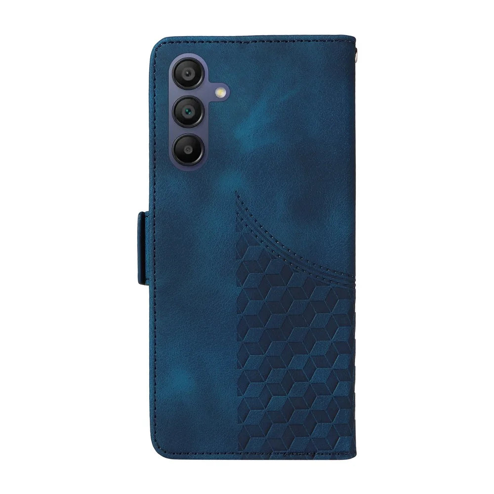 For Samsung Galaxy A18 5G / A18 4G / A17 5G / A17 4G / A26 5G / A16 5G / A16 4G Case PU Leather Phone Cover Rhombus Starry Imprinted - Blue - 7