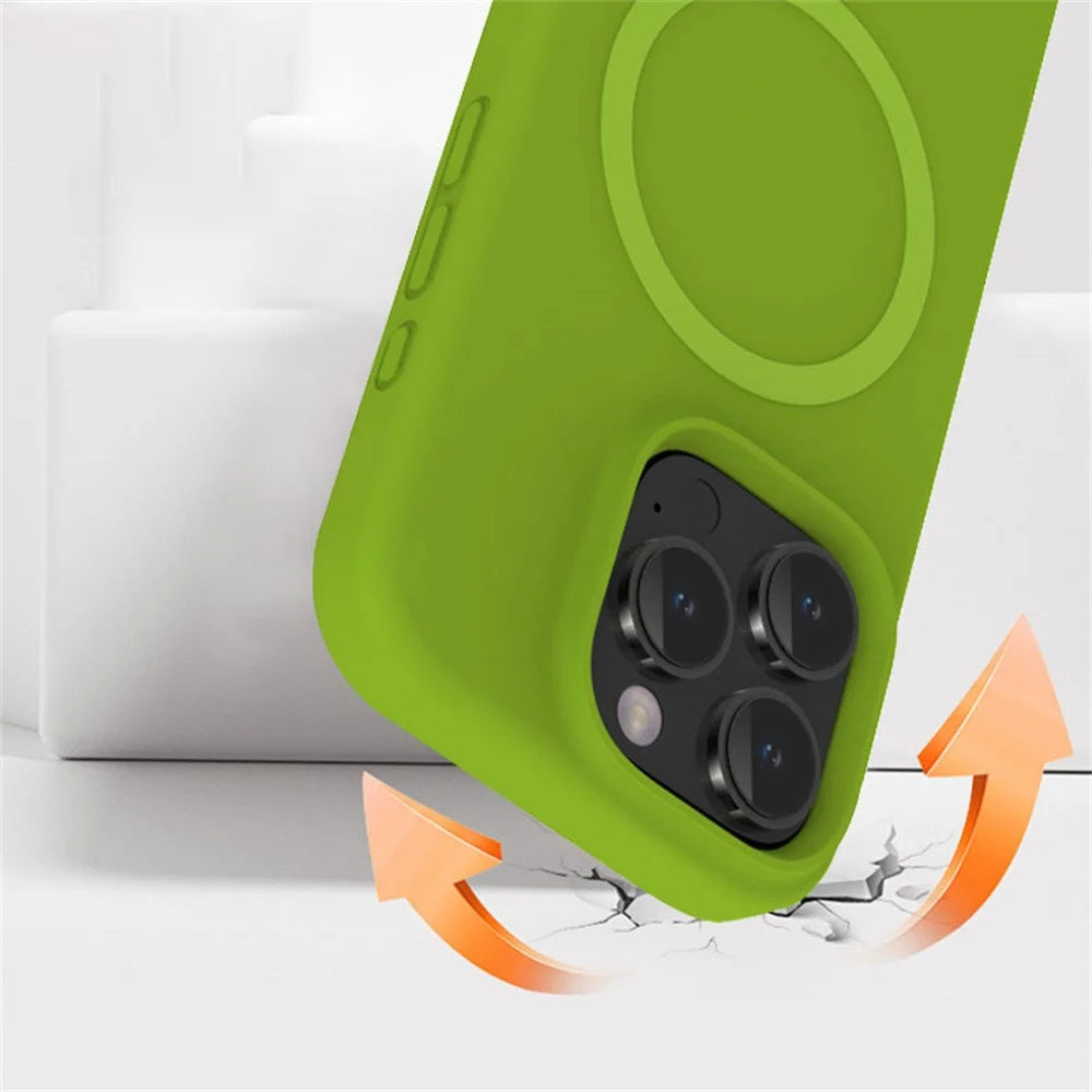 For iPhone 16 Pro Max Case Compatible with MagSafe PC+Liquid Silicone Phone Cover - Mustard Green - 6