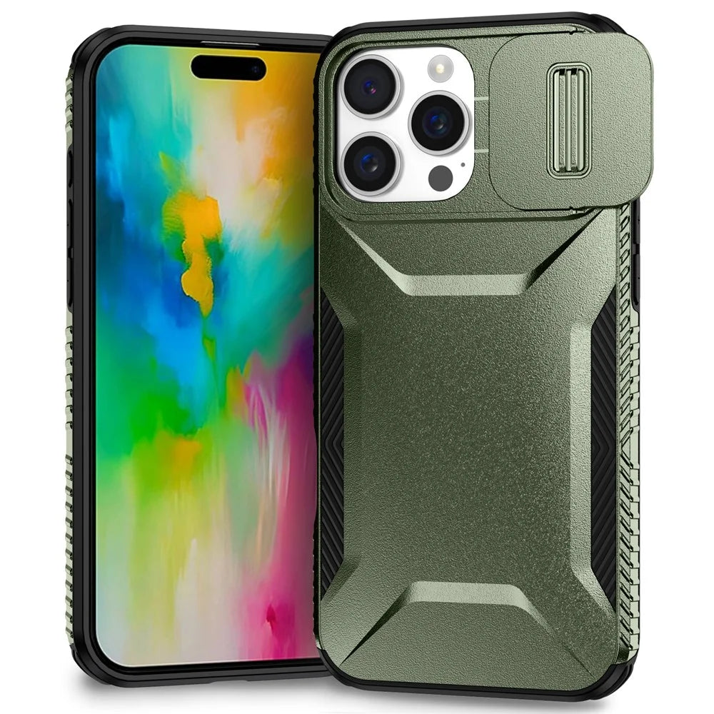 For iPhone 16 Pro Case Camshield TPU+PC Anti-Skid Drop-Proof Phone Cover - Green - 1