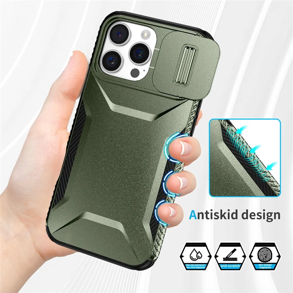 For iPhone 16 Pro Case Camshield TPU+PC Anti-Skid Drop-Proof Phone Cover - Green - 4