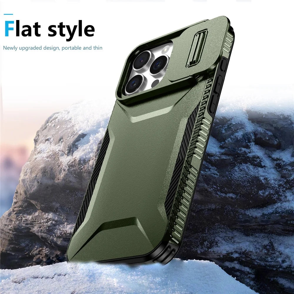 For iPhone 16 Pro Case Camshield TPU+PC Anti-Skid Drop-Proof Phone Cover - Green - 5