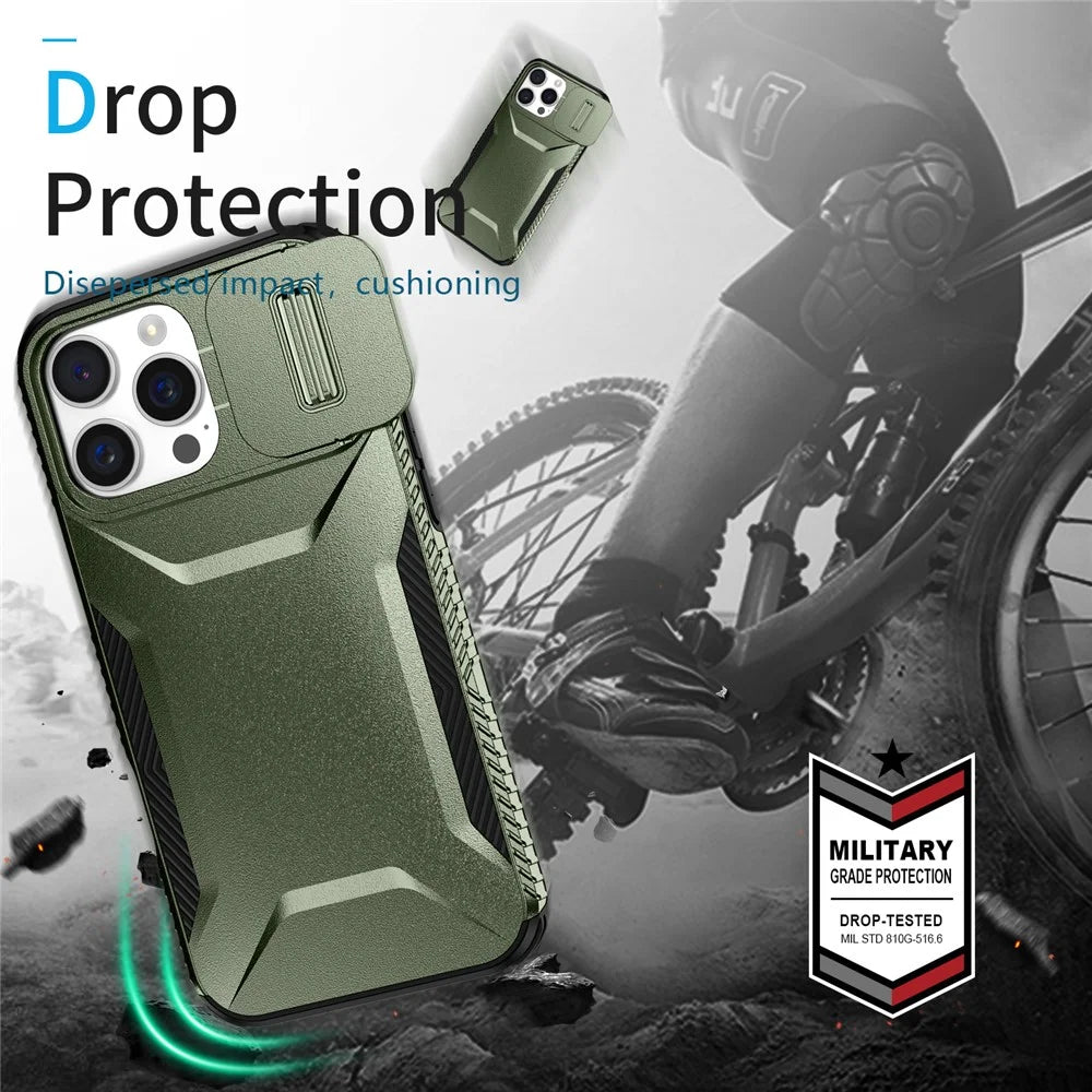 For iPhone 16 Pro Case Camshield TPU+PC Anti-Skid Drop-Proof Phone Cover - Green - 7