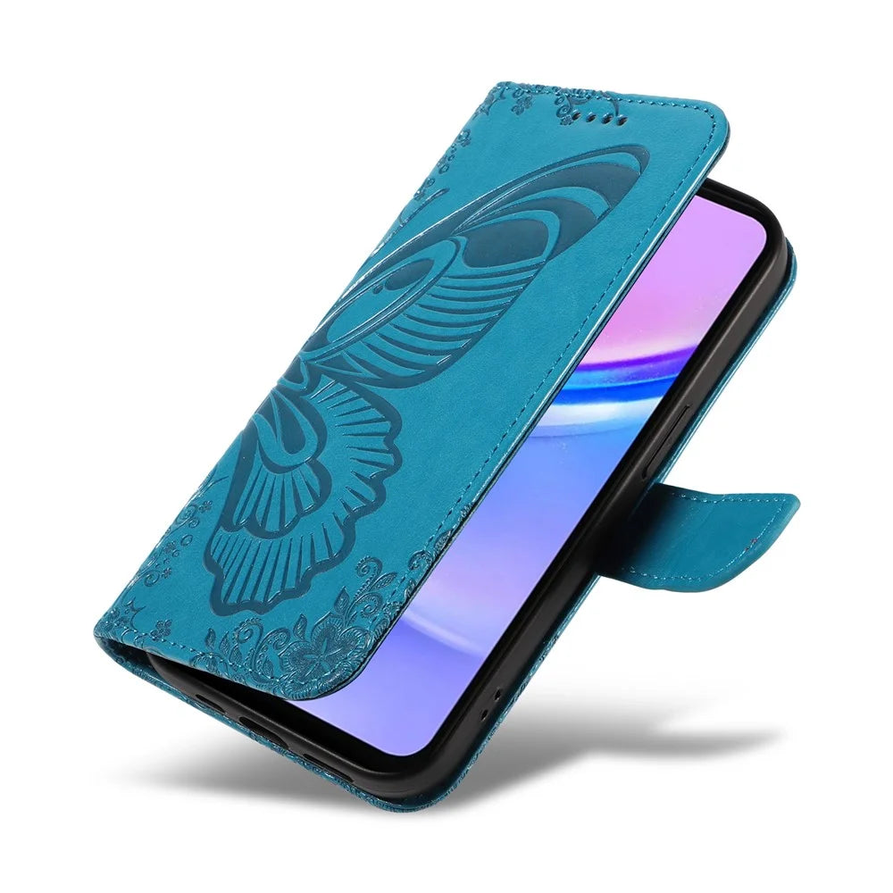 For Samsung Galaxy A18 5G / A17 5G / A17 4G / A26 5G / A16 5G / A16 4G Case Butterfly Pattern Leather Wallet Flip Phone Cover - Blue - 5