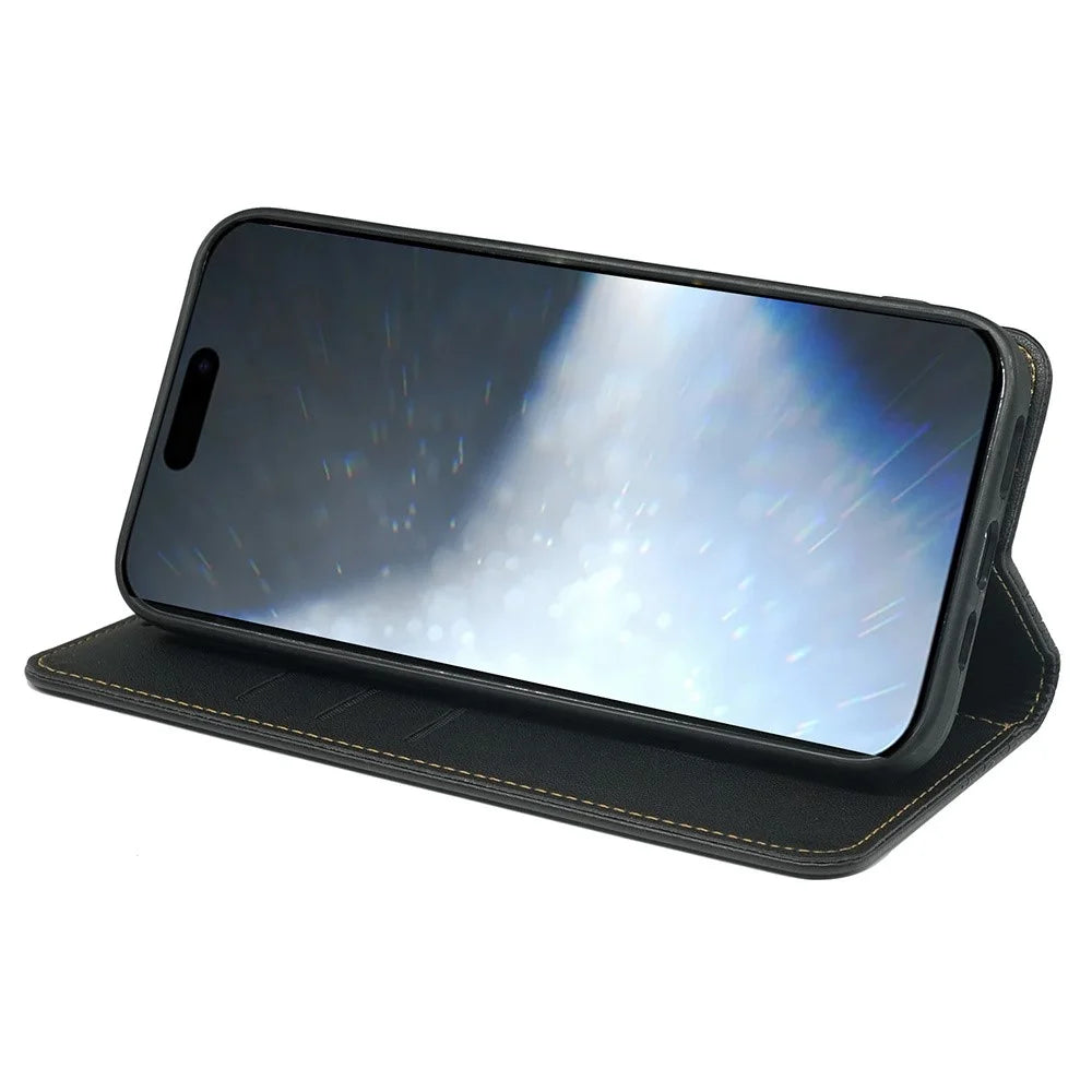 For iPhone 16 Case Four-Leaf Clover Leather Flip Phone Cover Stand Wallet - Black - 3