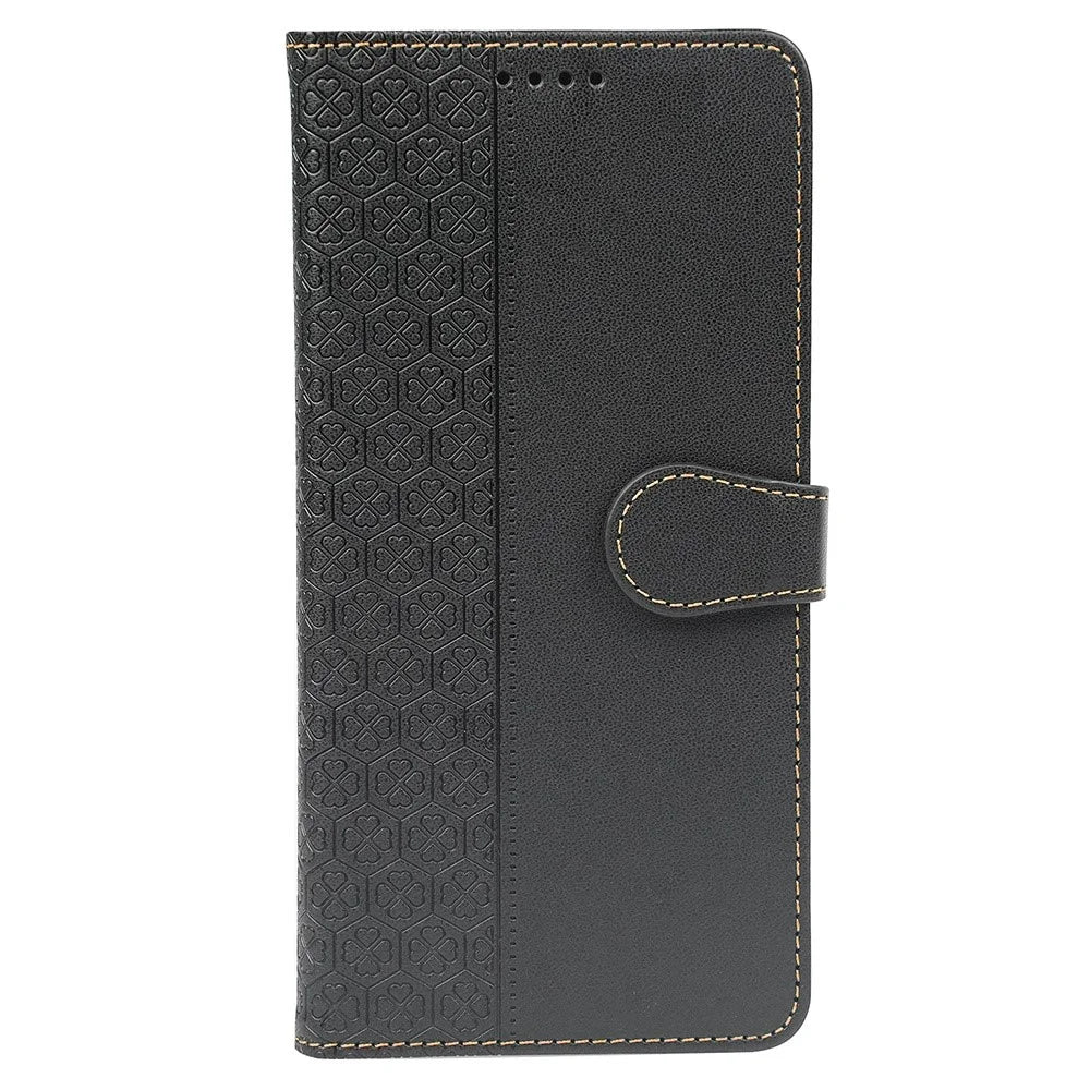 For Samsung Galaxy A35 5G Case Magnetic Clasp Four-Leaf Clover Leather Phone Cover - Black - 5