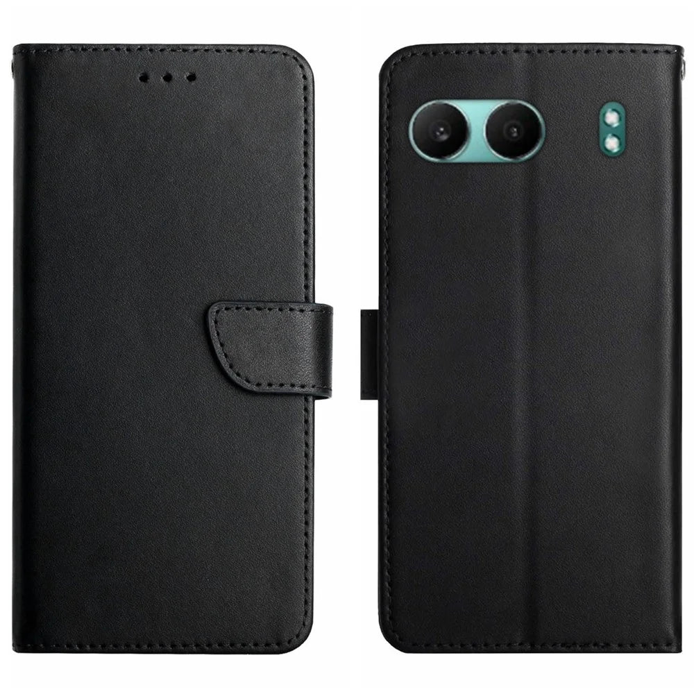 HT02 For OnePlus Nord 4 Case Genuine Cow Leather Phone Cover Nappa Texture - Black - 1