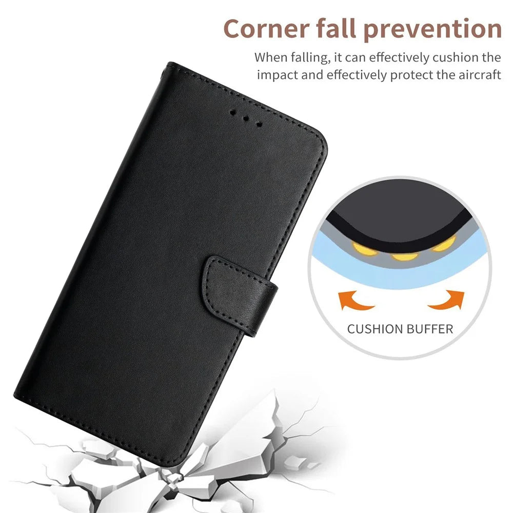 HT02 For OnePlus Nord 4 Case Genuine Cow Leather Phone Cover Nappa Texture - Black - 5