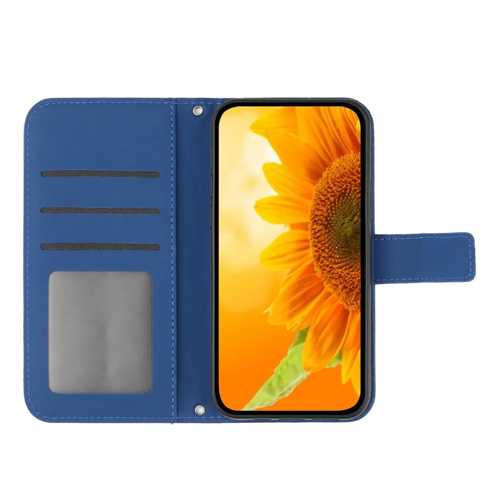 HT04 For OnePlus Nord 4 Case Sunflower Imprint Leather Wallet Phone Cover with Wrist Strap - Sapphire - 2