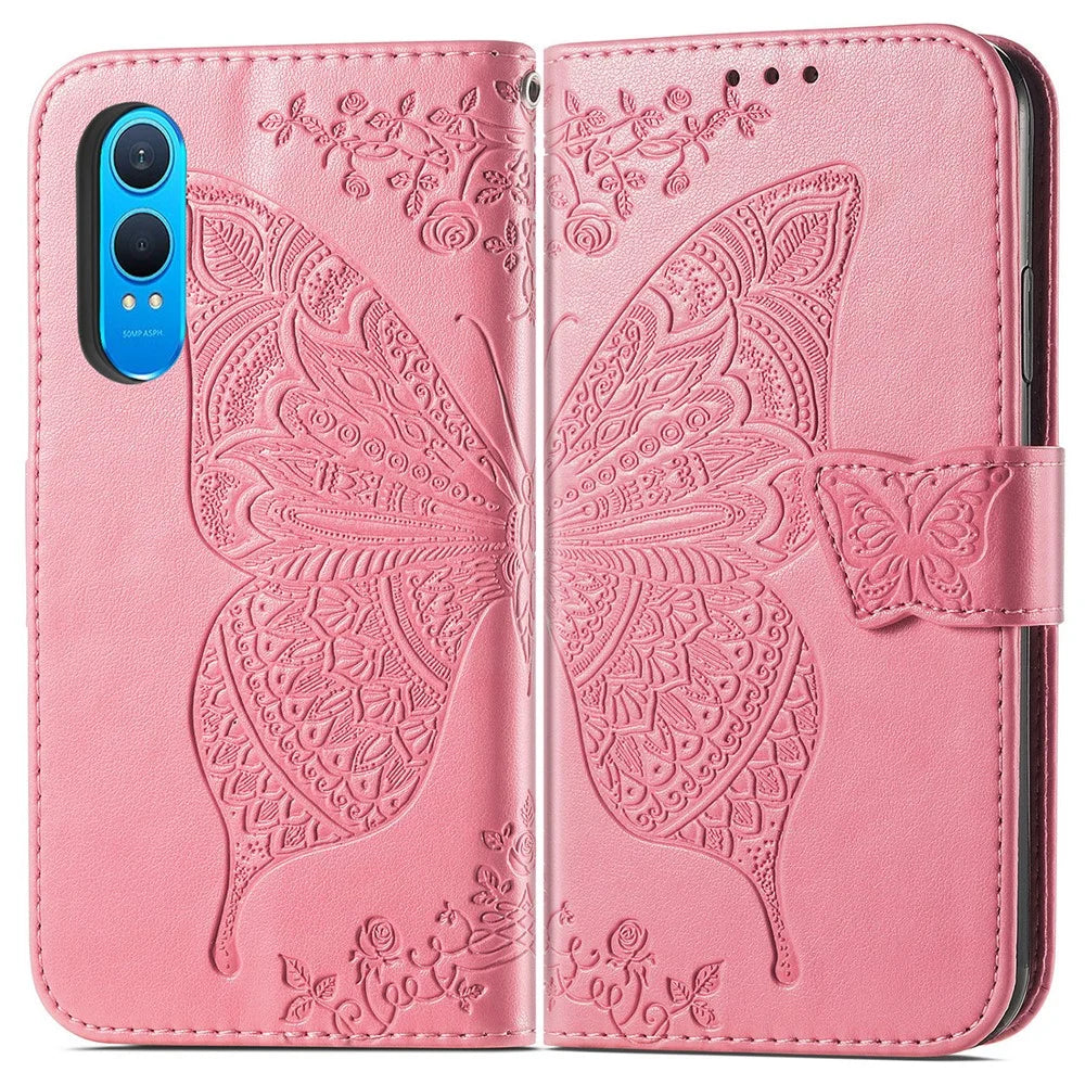 For OnePlus Nord CE4 Lite 5G / Oppo K12x 5G (China) Case PU Leather Wallet Phone Cover Butterfly Pattern - Pink - 1