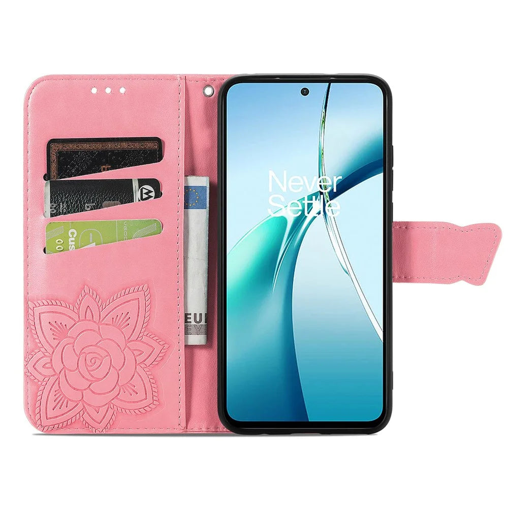 For OnePlus Nord CE4 Lite 5G / Oppo K12x 5G (China) Case PU Leather Wallet Phone Cover Butterfly Pattern - Pink - 2