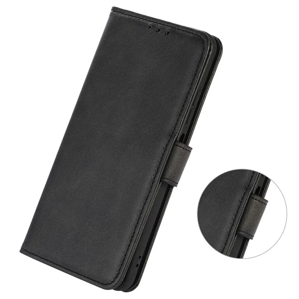 For Samsung Galaxy A06 4G Case Cowhide Texture Leather Wallet Phone Cover with Stand - Black - 5