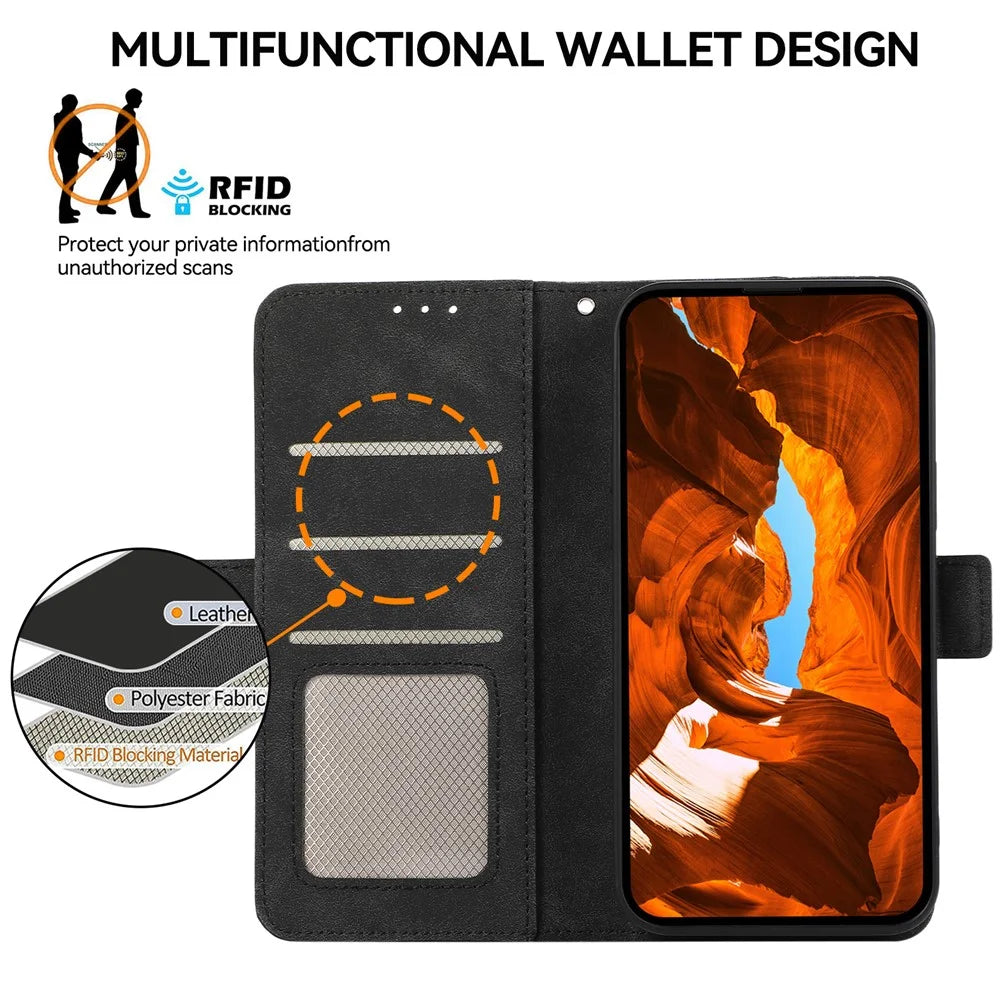 ABEEL For Samsung Galaxy A06 4G Case PU Leather Folio Stand View RFID Blocking Phone Cover - Black - 4
