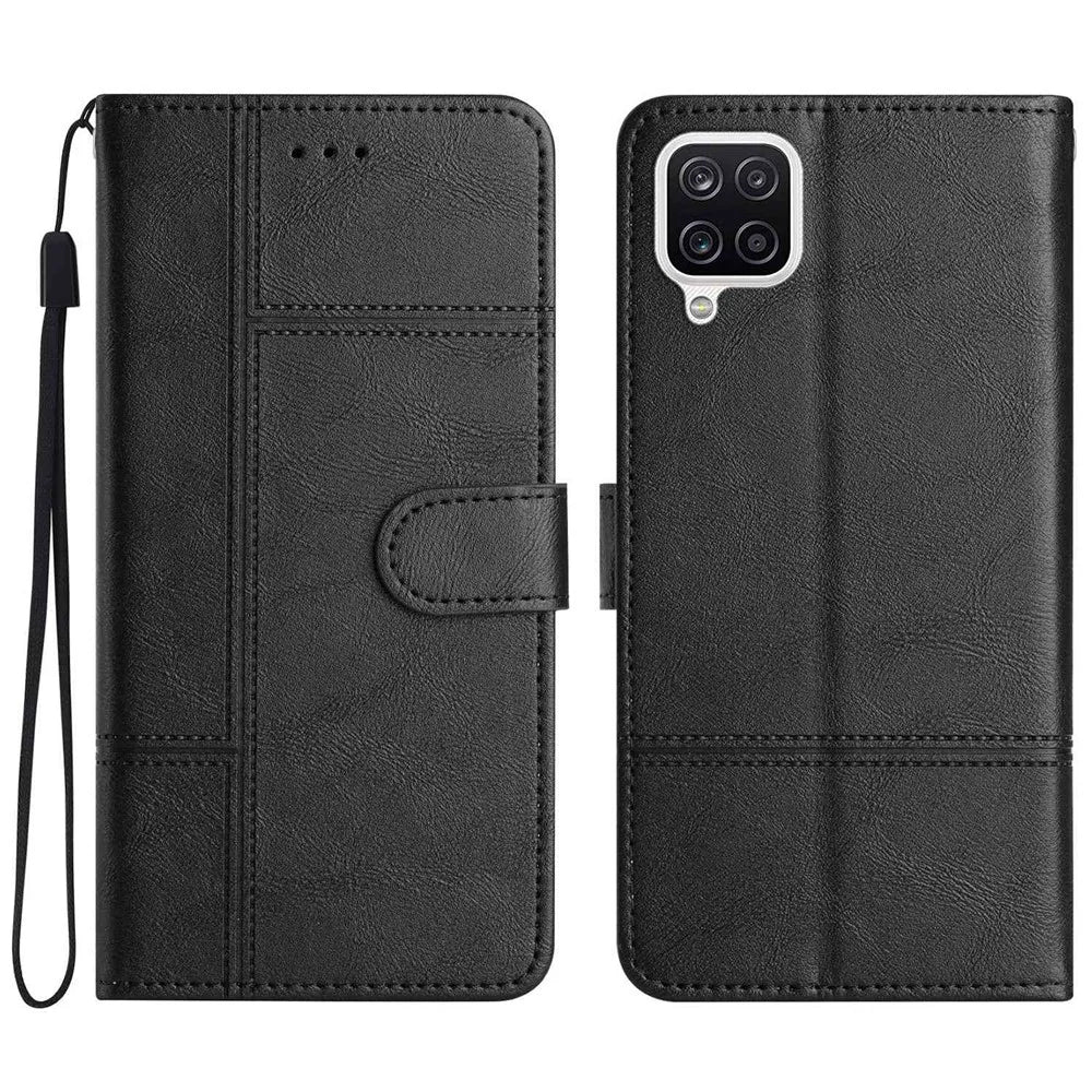 Anti-scratch Phone Shell for Samsung Galaxy A42 5G, Cowhide Texture Business Style PU Leather Sewing Line Decor Wallet Stand Case - Black - 1