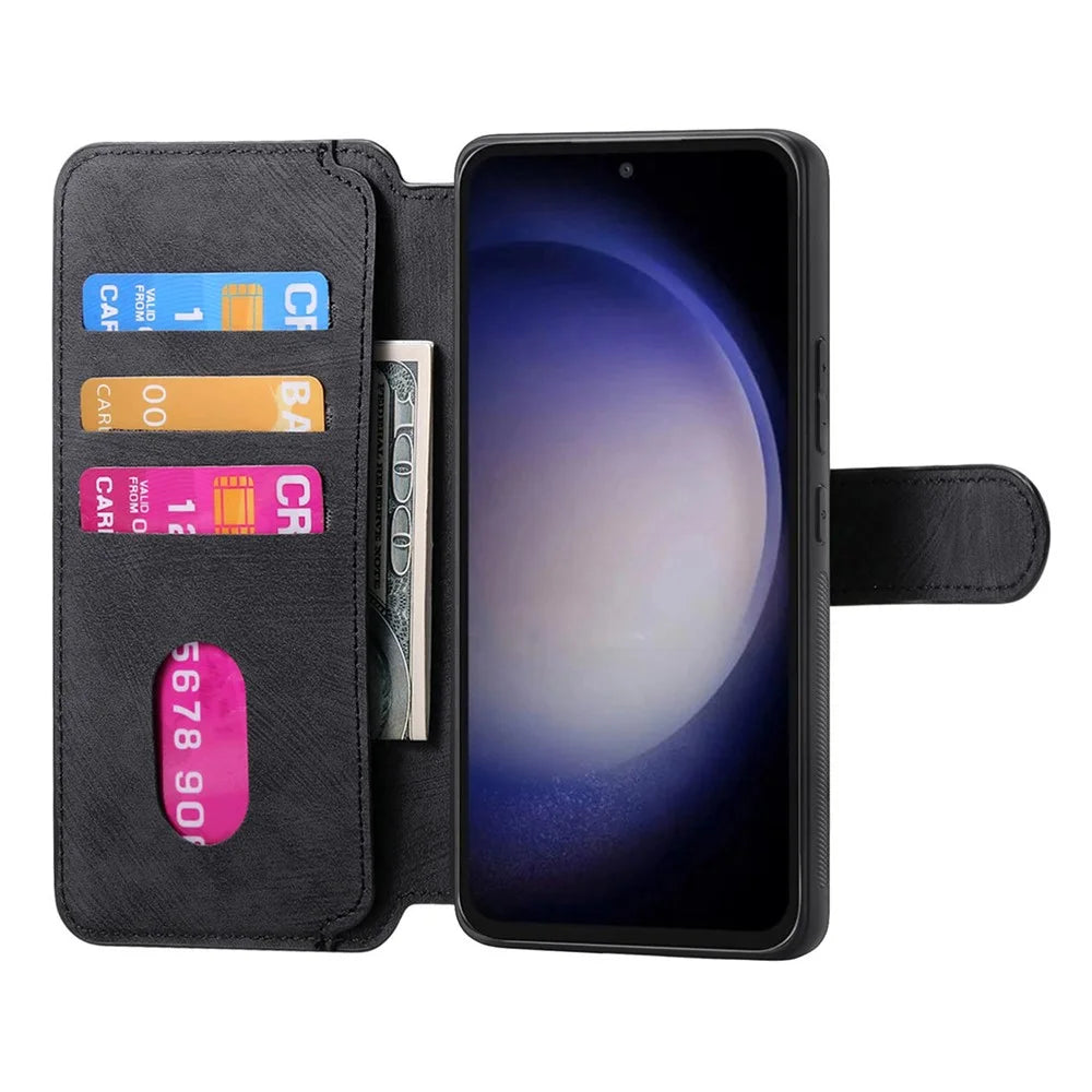 For Samsung Galaxy S23 FE Magnetic Case CASENEO Detachable Leather Phone Wallet Cover - Black - 2