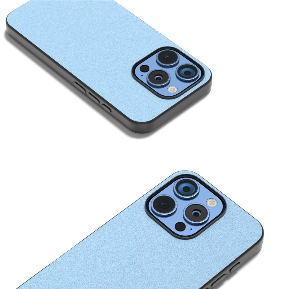 ABEEL For iPhone 16 Pro Max Case Anti-Scratch Genuine Cow Leather Back Phone Cover - Blue - 5