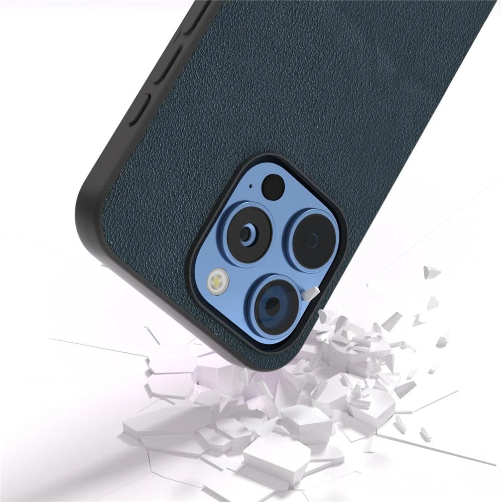 ABEEL For iPhone 16 Pro Case Anti-Scratch Genuine Cow Leather Back Phone Cover - Green - 3