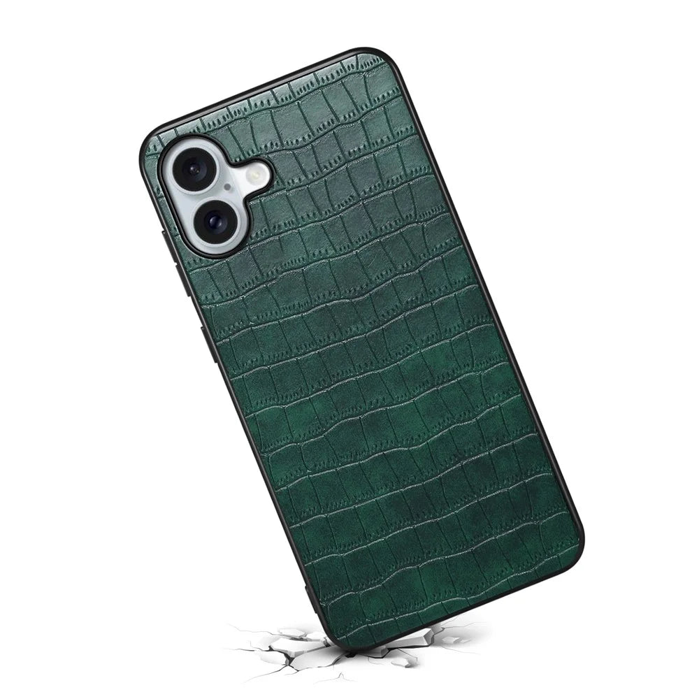 For iPhone 16 Plus Case Crocodile Texture Leather Coated PC+TPU Phone Cover - Green - 2