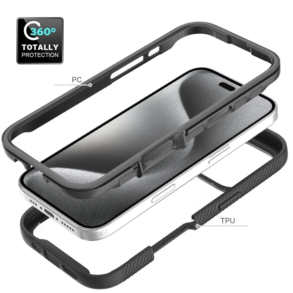 For iPhone 16 Pro Case PC+TPU Clear Phone Cover with PET Screen Film - Black - 4