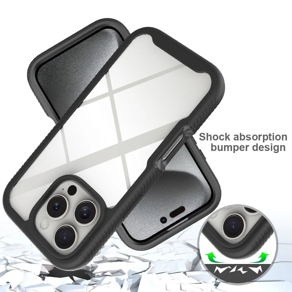 For iPhone 16 Pro Case PC+TPU Clear Phone Cover with PET Screen Film - Black - 5