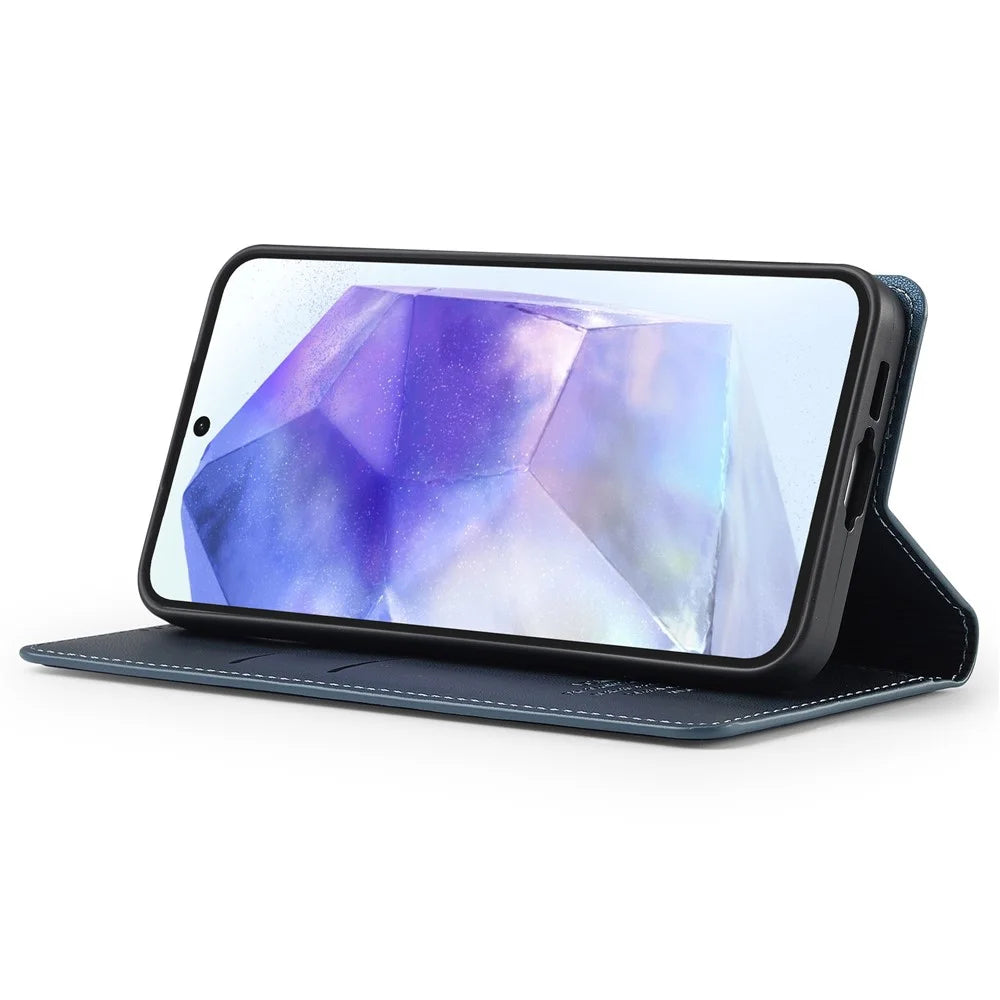 LC.IMEEKE L1 Series for Samsung Galaxy A15 5G Case PU Leather Wallet Stand Protective Phone Cover - Blue - 3
