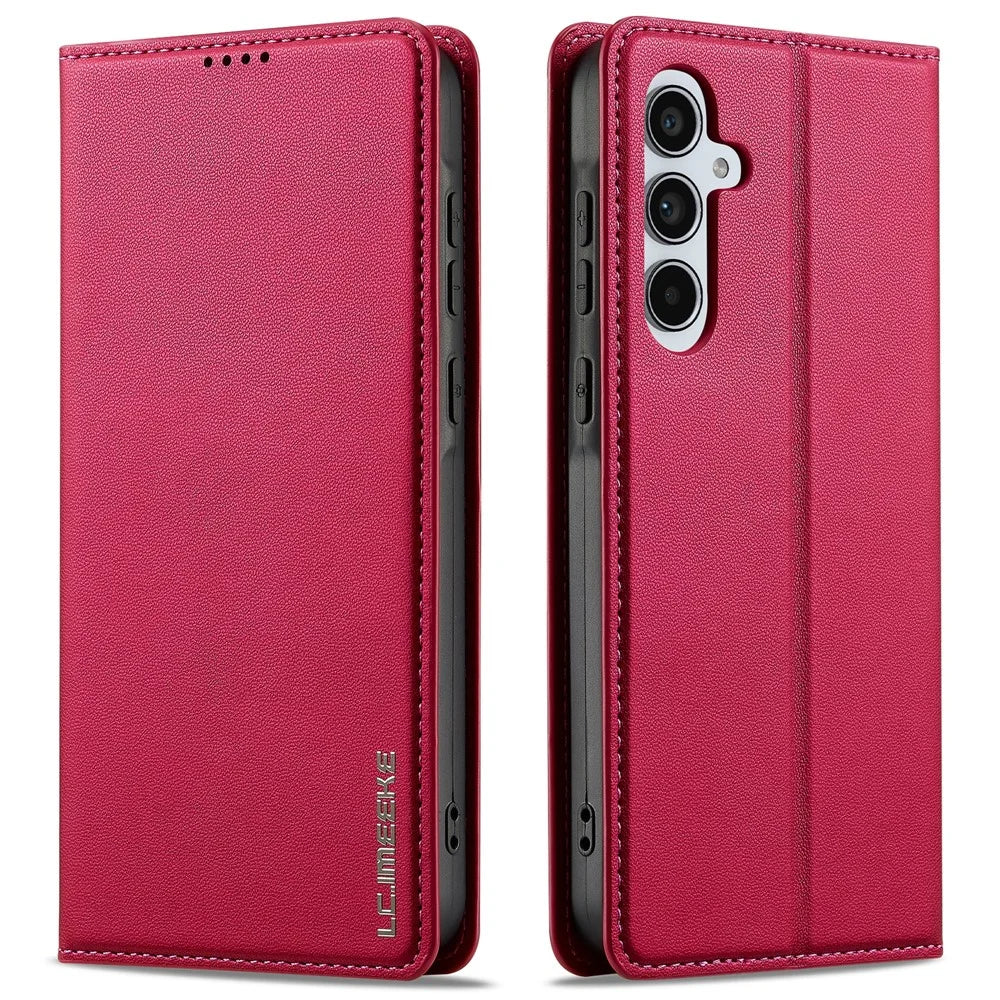 LC.IMEEKE L1 Series for Samsung Galaxy A55 5G Case PU Leather Wallet Stand Protective Phone Cover - Red - 1