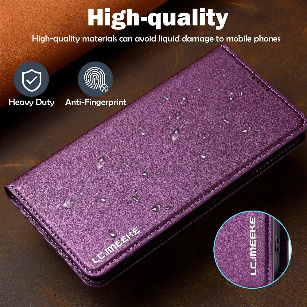 LC.IMEEKE L1 Series for Samsung Galaxy A14 4G / 5G Case PU Leather Wallet Stand Protective Phone Cover - Purple - 5