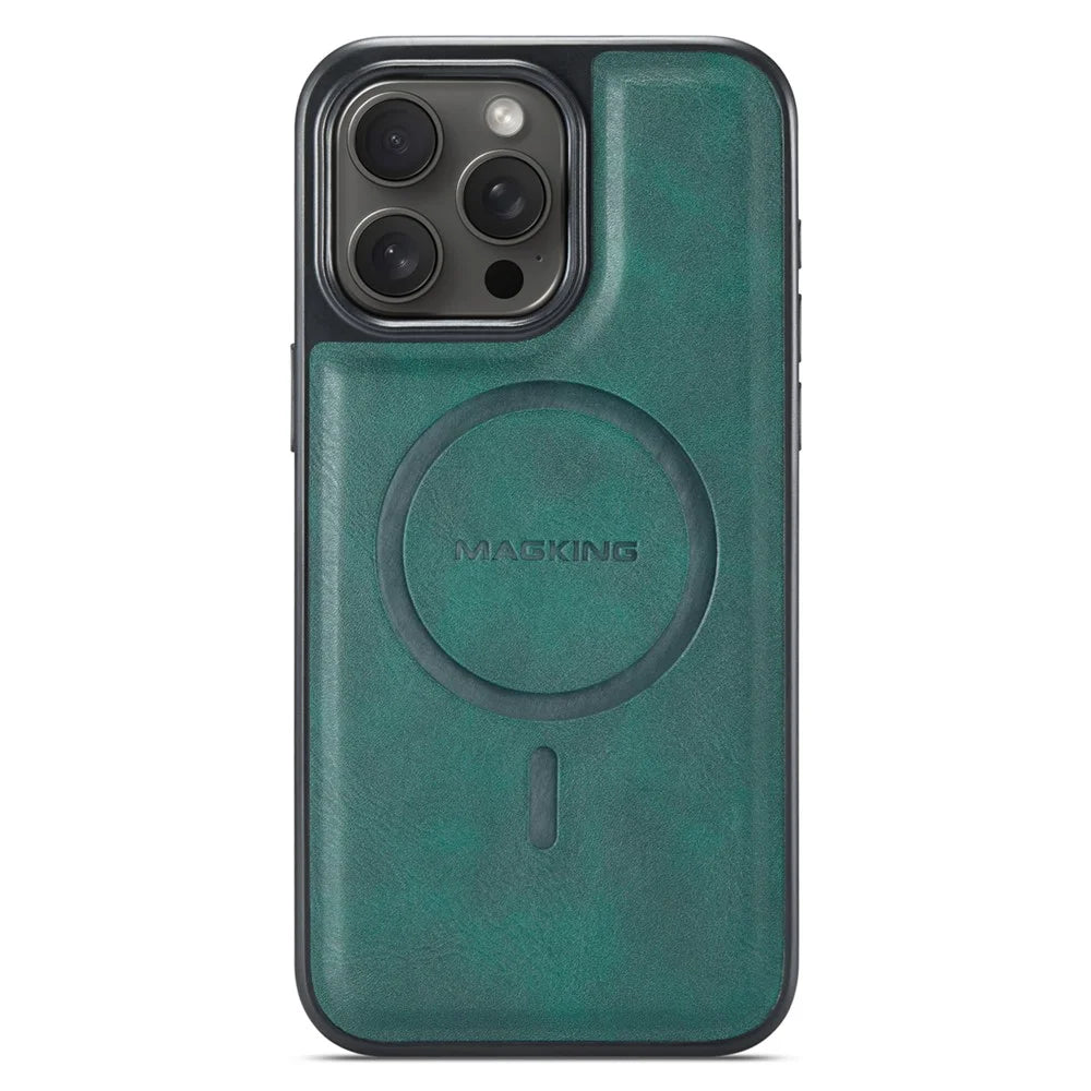 MAGKING K1 Series For iPhone 16 Pro Max Magnetic Case PC+TPU+PU Leather Shockproof Phone Cover - Green - 2