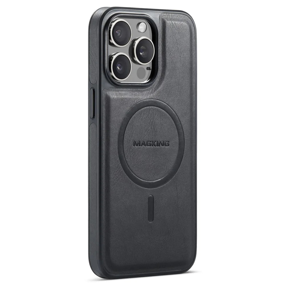MAGKING K1 Series For iPhone 15 Pro Magnetic Case PC+TPU+PU Leather Shockproof Phone Cover - Black - 1