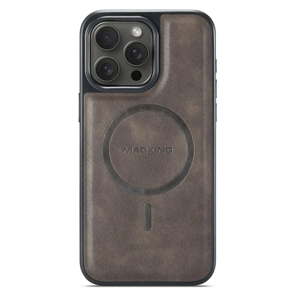 MAGKING K1 Series For iPhone 15 Pro Max Magnetic Case PC+TPU+PU Leather Shockproof Phone Cover - Coffee - 2