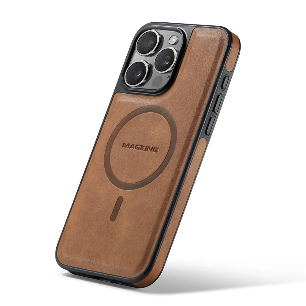 MAGKING K1 Series For iPhone 14 Pro Max Magnetic Case PC+TPU+PU Leather Shockproof Phone Cover - Brown - 5