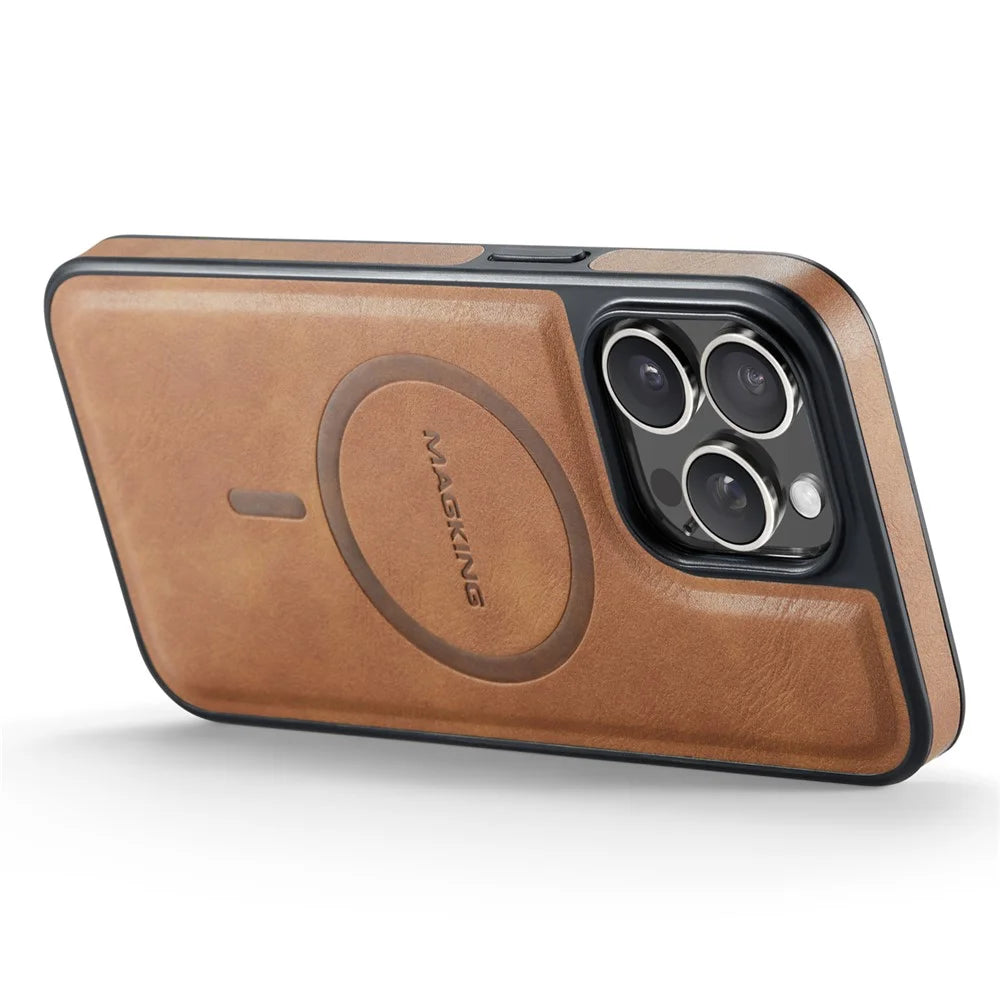 MAGKING K1 Series For iPhone 14 Pro Max Magnetic Case PC+TPU+PU Leather Shockproof Phone Cover - Brown - 6