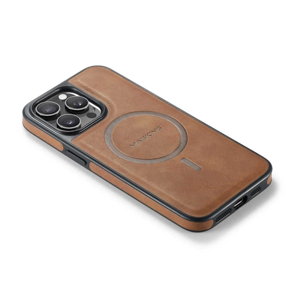 MAGKING K1 Series For iPhone 14 Pro Max Magnetic Case PC+TPU+PU Leather Shockproof Phone Cover - Brown - 7