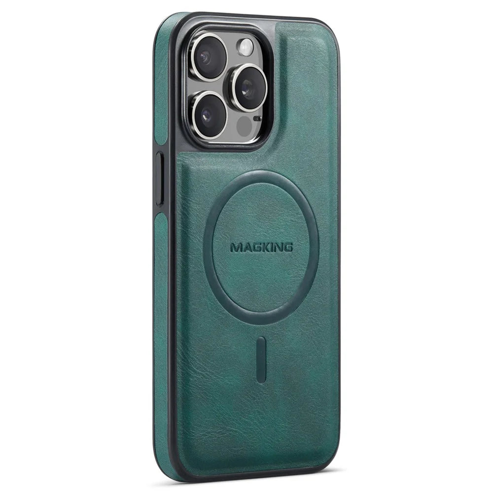 MAGKING K1 Series For iPhone 13 Pro Magnetic Case PC+TPU+PU Leather Shockproof Phone Cover - Green - 1