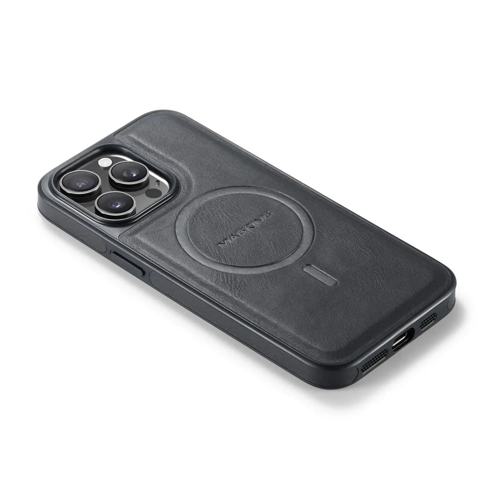 MAGKING K1 Series For iPhone 13 Pro Max Magnetic Case PC+TPU+PU Leather Shockproof Phone Cover - Black - 7