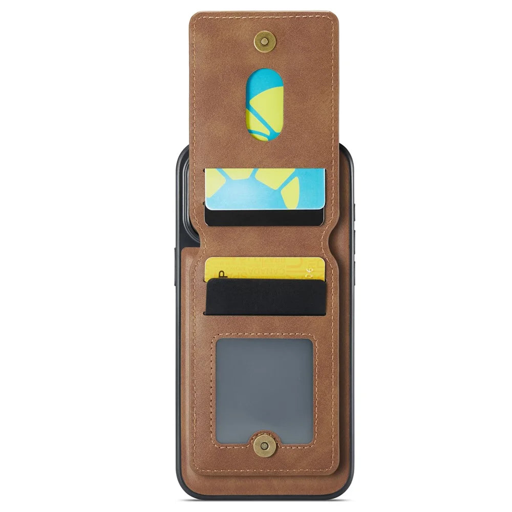 MAGKING K1 Series For iPhone 16 Pro Magnetic Case PC+TPU+PU Phone Cover with Card Holder Kickstand - Brown - 2