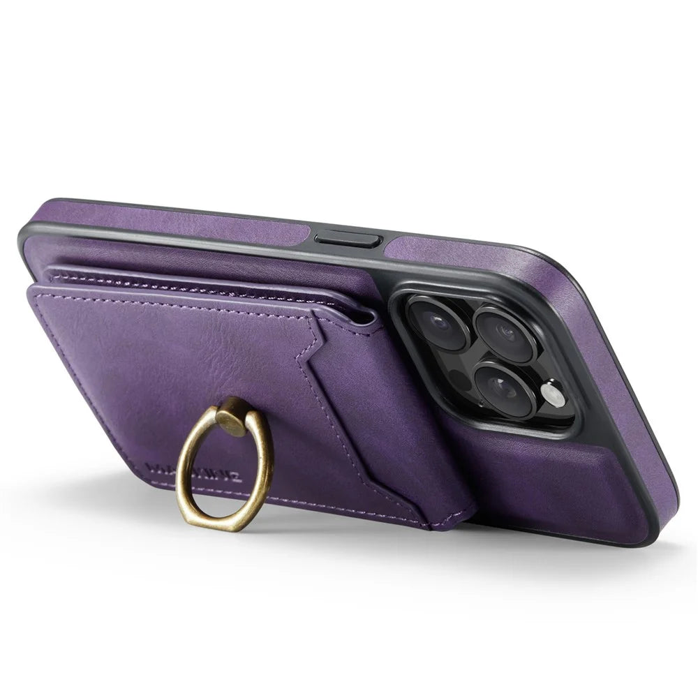 MAGKING K1 Series For iPhone 14 Pro Magnetic Case PC+TPU+PU Phone Cover with Card Holder Kickstand - Purple - 3