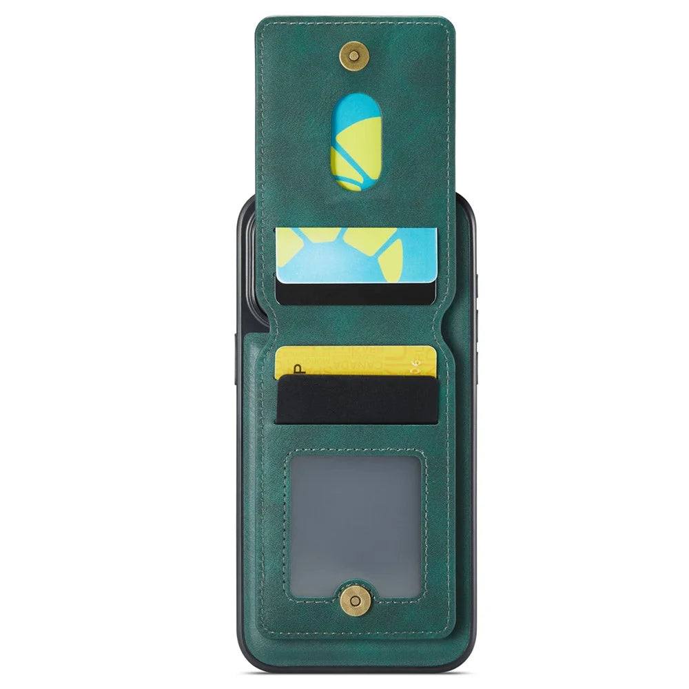 MAGKING K1 Series For iPhone 13 Pro Magnetic Case PC+TPU+PU Phone Cover with Card Holder Kickstand - Green - 2
